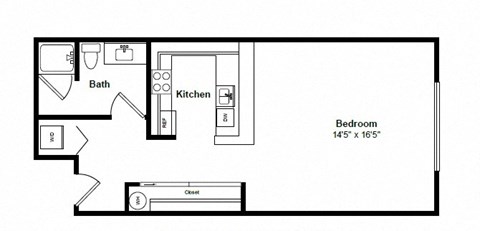 Floor plan for studio, 1 bath, 490 sqft